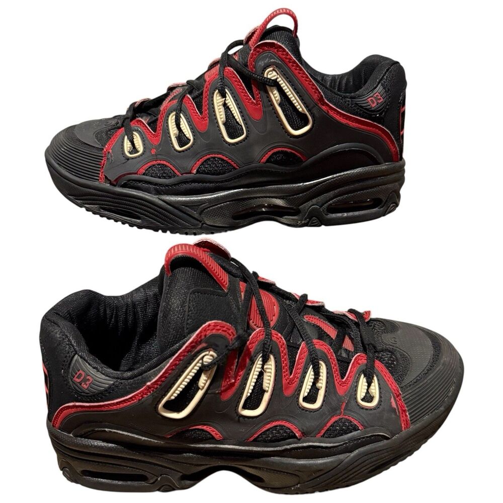 Osiris D3 2001 Black Red White Eyelets Mens Size 9 Skate Shoes Lowtop Skateboard